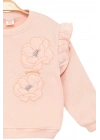Kız Çocuk Sweatshirt Şardonlu Kumaş Pembe Uzun Kollu Çiçek Desenli Çocuk Sweat