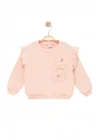 Kız Çocuk Sweatshirt Şardonlu Kumaş Pembe Uzun Kollu Çiçek Desenli Çocuk Sweat