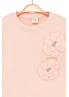 Kız Çocuk Sweatshirt Şardonlu Kumaş Pembe Uzun Kollu Çiçek Desenli Çocuk Sweat