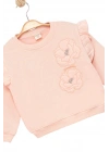Kız Çocuk Sweatshirt Şardonlu Kumaş Pembe Uzun Kollu Çiçek Desenli Çocuk Sweat
