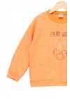Kız Çocuk Sweatshirt Turuncu Uzun Kollu Simli Kiraz Desenli Sevimli Çocuk Sweat