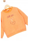 Kız Çocuk Sweatshirt Turuncu Uzun Kollu Simli Kiraz Desenli Sevimli Çocuk Sweat