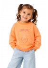 Kız Çocuk Sweatshirt Turuncu Uzun Kollu Simli Kiraz Desenli Sevimli Çocuk Sweat