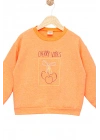 Kız Çocuk Sweatshirt Turuncu Uzun Kollu Simli Kiraz Desenli Sevimli Çocuk Sweat