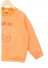 Kız Çocuk Sweatshirt Turuncu Uzun Kollu Simli Kiraz Desenli Sevimli Çocuk Sweat