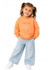 Kız Çocuk Sweatshirt Turuncu Uzun Kollu Simli Kiraz Desenli Sevimli Çocuk Sweat