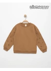 Kız Çocuk Tarçın Renk Kolları Çiçek Nakışlı Sweat