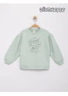 Kız Çocuk Yeşil Renk Çiçekli Pul İşlemeli Sweat