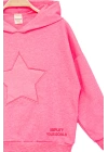 Kız Çocuk Kapşonlu Pembe Sweatshirt - Yıldız Desenli Yazı Nakışlı Çocuk Sweat