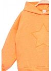 Kız Çocuk Kapşonlu Turuncu Sweatshirt - Yıldız Desenli Yazı Nakışlı Çocuk Sweat