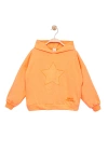 Kız Çocuk Kapşonlu Turuncu Sweatshirt - Yıldız Desenli Yazı Nakışlı Çocuk Sweat