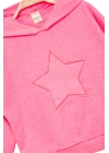 Kız Çocuk Kapşonlu Pembe Sweatshirt - Yıldız Desenli Yazı Nakışlı Çocuk Sweat