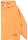 Kız Çocuk Kapşonlu Turuncu Sweatshirt - Yıldız Desenli Yazı Nakışlı Çocuk Sweat
