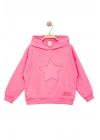 Kız Çocuk Kapşonlu Pembe Sweatshirt - Yıldız Desenli Yazı Nakışlı Çocuk Sweat