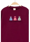 Kız Çocuk Yuvarlak Yaka Bordo Sweatshirt - Prenses Elbiseleri Desenli Nakışlı Çocuk Sweat
