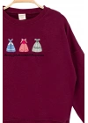 Kız Çocuk Yuvarlak Yaka Bordo Sweatshirt - Prenses Elbiseleri Desenli Nakışlı Çocuk Sweat