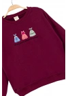 Kız Çocuk Yuvarlak Yaka Bordo Sweatshirt - Prenses Elbiseleri Desenli Nakışlı Çocuk Sweat