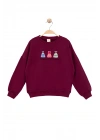 Kız Çocuk Yuvarlak Yaka Bordo Sweatshirt - Prenses Elbiseleri Desenli Nakışlı Çocuk Sweat