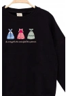 Kız Çocuk Yuvarlak Yaka Siyah Sweatshirt - Prenses Elbiseleri Desenli Nakışlı Çocuk Sweat