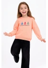 Kız Çocuk Yuvarlak Yaka Yavruağzı Sweatshirt - Prenses Elbiseleri Desenli Nakışlı Çocuk Sweat