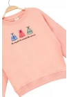 Kız Çocuk Yuvarlak Yaka Yavruağzı Sweatshirt - Prenses Elbiseleri Desenli Nakışlı Çocuk Sweat