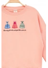 Kız Çocuk Yuvarlak Yaka Yavruağzı Sweatshirt - Prenses Elbiseleri Desenli Nakışlı Çocuk Sweat