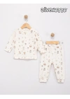 Unisex Bebek Ekru / İnek Desenli Renk Desenli Pijama Takımı