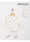 Unisex Bebek Ekru / Peri Renk Dijital Baskılı Patikli Tulum