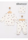 Unisex Bebek Ekru / Peri Renk Şapkalı Patikli 3 Lü Takım