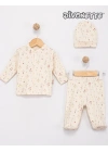 Unisex Bebek Organik / Çiçek Renk Şapkalı Patikli 3 Lü Takım