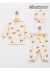 Unisex Bebek Organik / Traktör Renk Şapkalı Patikli 3 Lü Takım