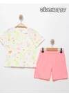 Unisex Çocuk Neon Pembe Renk Desenli Süprem Şortlu Takım
