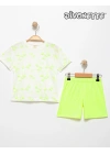 Unisex Çocuk Neon Yeşil Renk Desenli Süprem Şortlu Takım