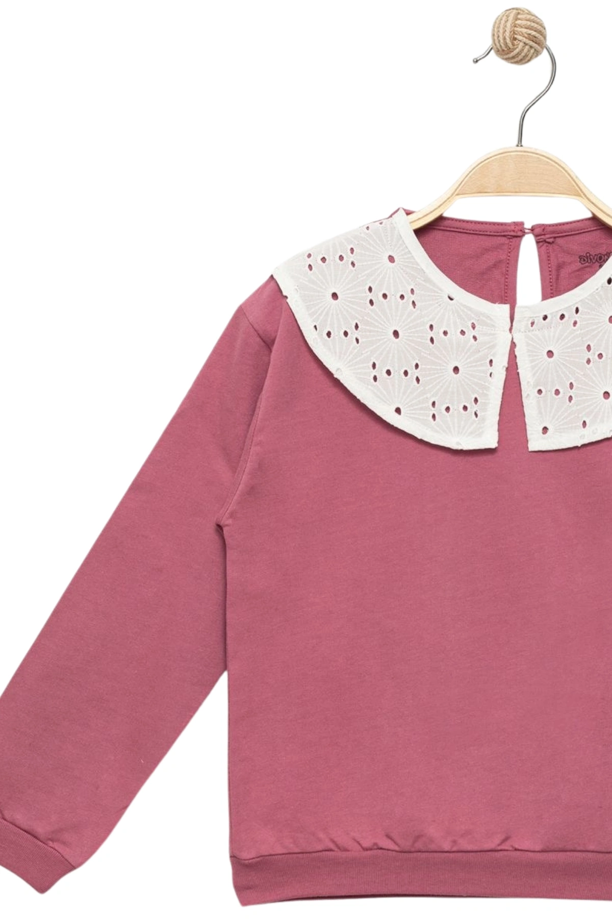 Kız Çocuk Brode Yaka %100 Pamuk Sweatshirt - Süs Brode Yakalı Çocuk Sweat