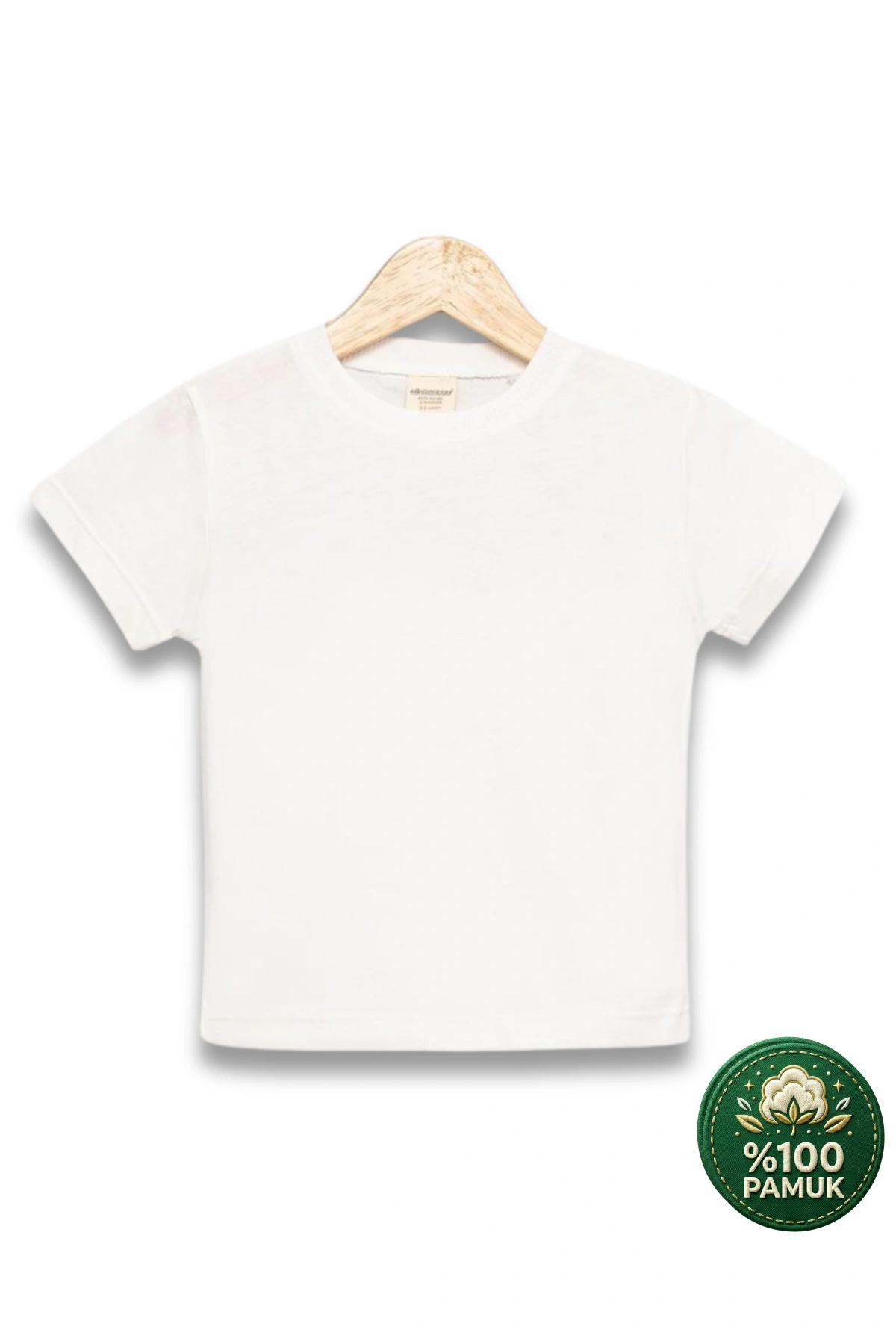 Çocuk Ekru Tişört %100 Pamuk Basic Kısa Kollu Bisiklet Yaka Kız Erkek Unisex Yazlık T-shirt