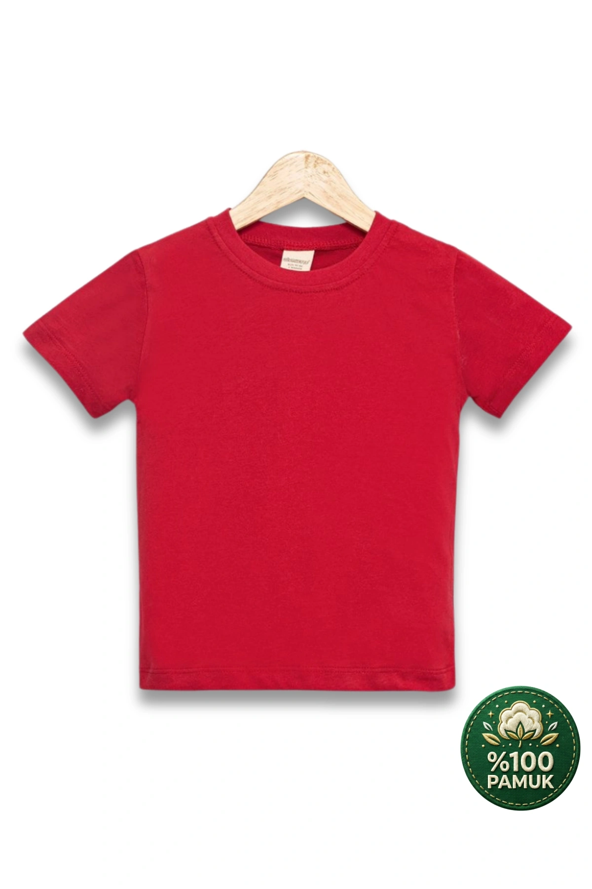 Çocuk Kırmızı Tişört %100 Pamuk Basic Kısa Kollu Bisiklet Yaka Kız Erkek Unisex Yazlık T-shirt