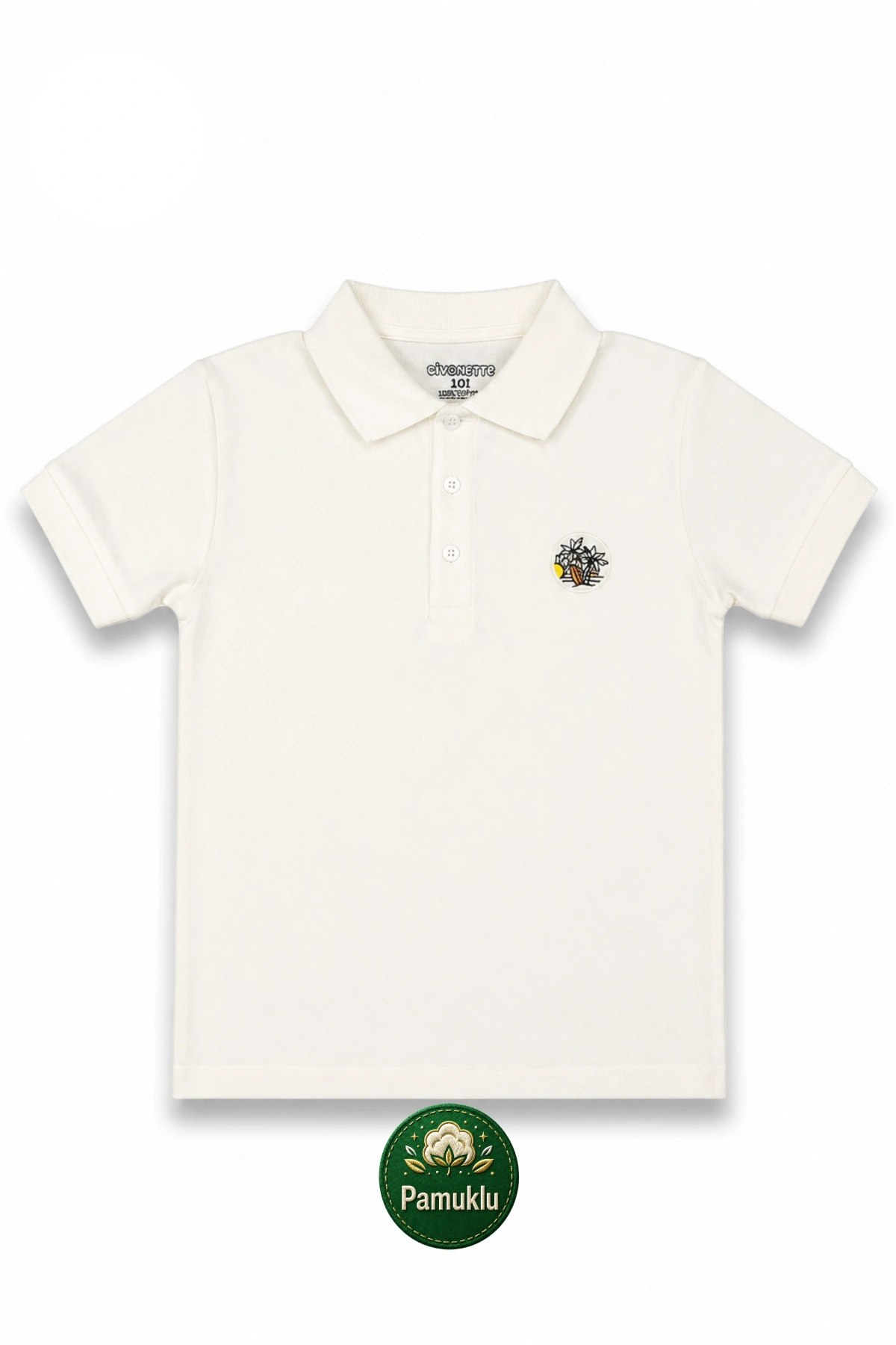 Kız Erkek Çocuk Polo Yaka Kısa Kollu Ekru Renk Okul T-shirt