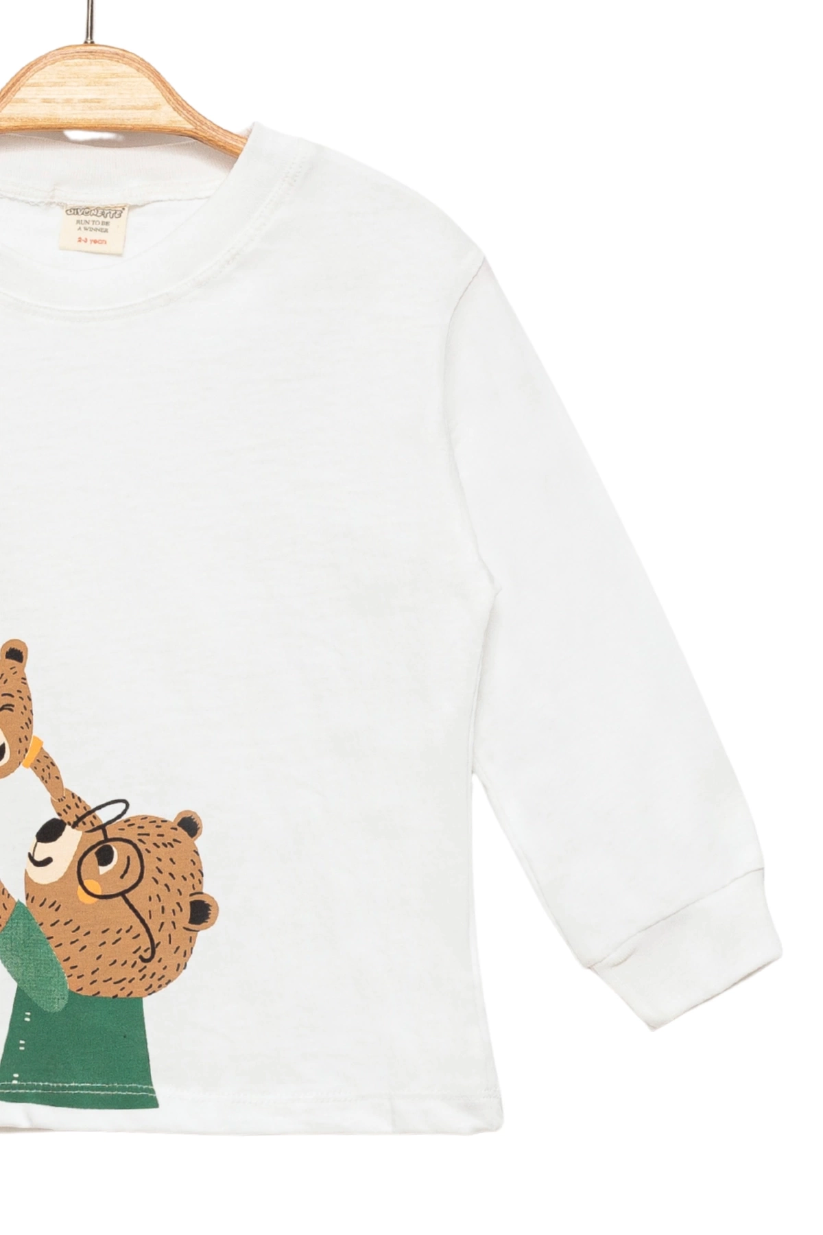 Ayıcık Baskılı %100 Pamuk İnce Mevsimlik Uzun Kollu Çocuk Tshirt - Çocuk Giyim