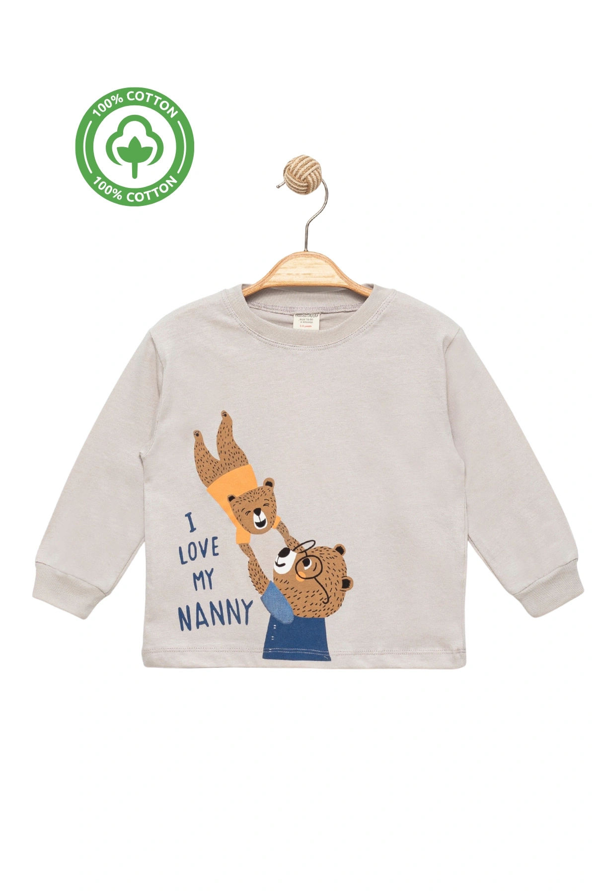 Ayıcık Baskılı %100 Pamuk İnce Mevsimlik Uzun Kollu Çocuk Tshirt - Çocuk Giyim