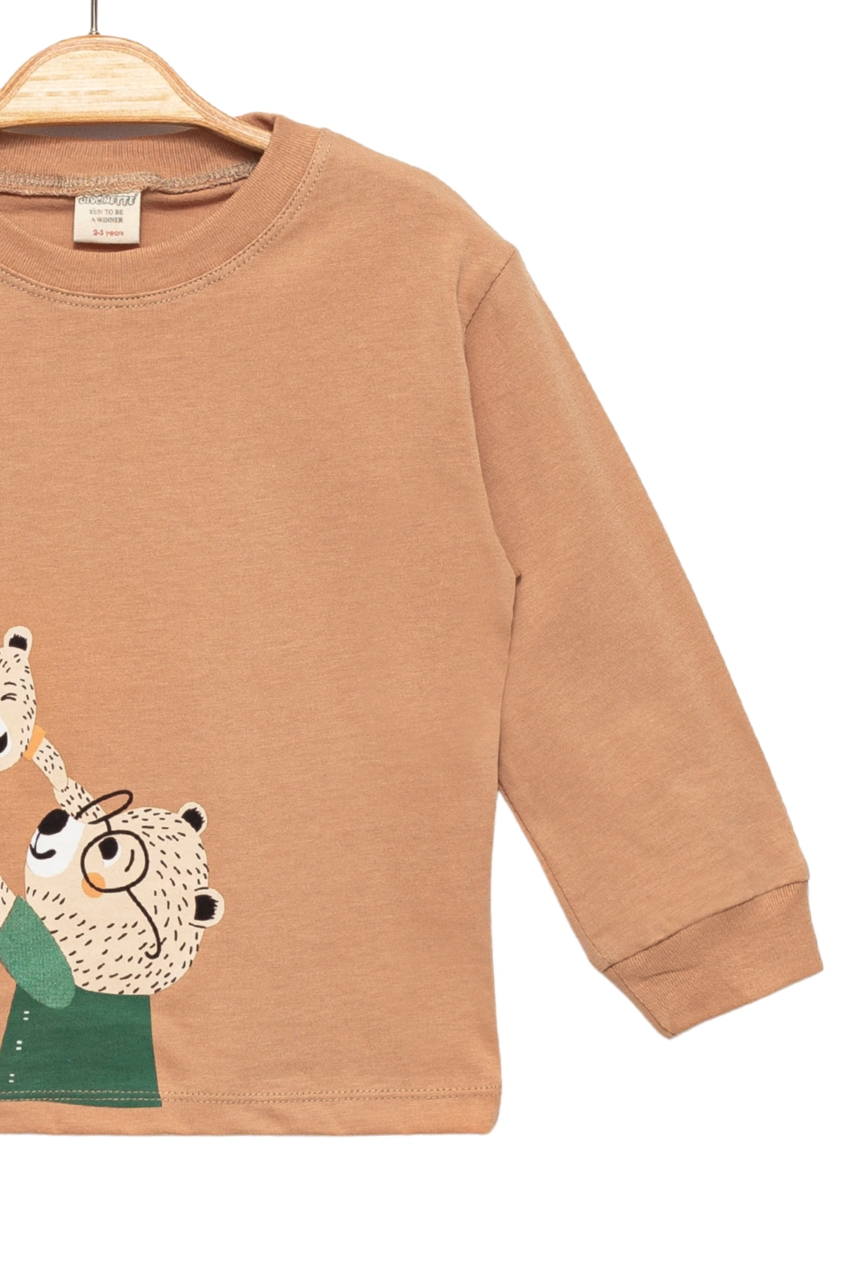 Ayıcık Baskılı %100 Pamuk İnce Mevsimlik Uzun Kollu Çocuk Tshirt - Çocuk Giyim