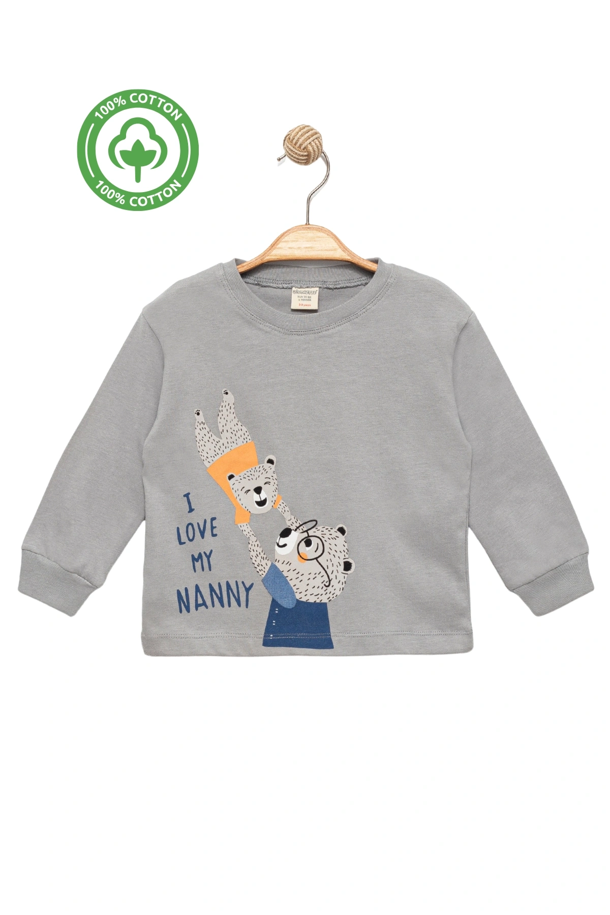 Ayıcık Baskılı %100 Pamuk İnce Mevsimlik Uzun Kollu Çocuk Tshirt - Çocuk Giyim
