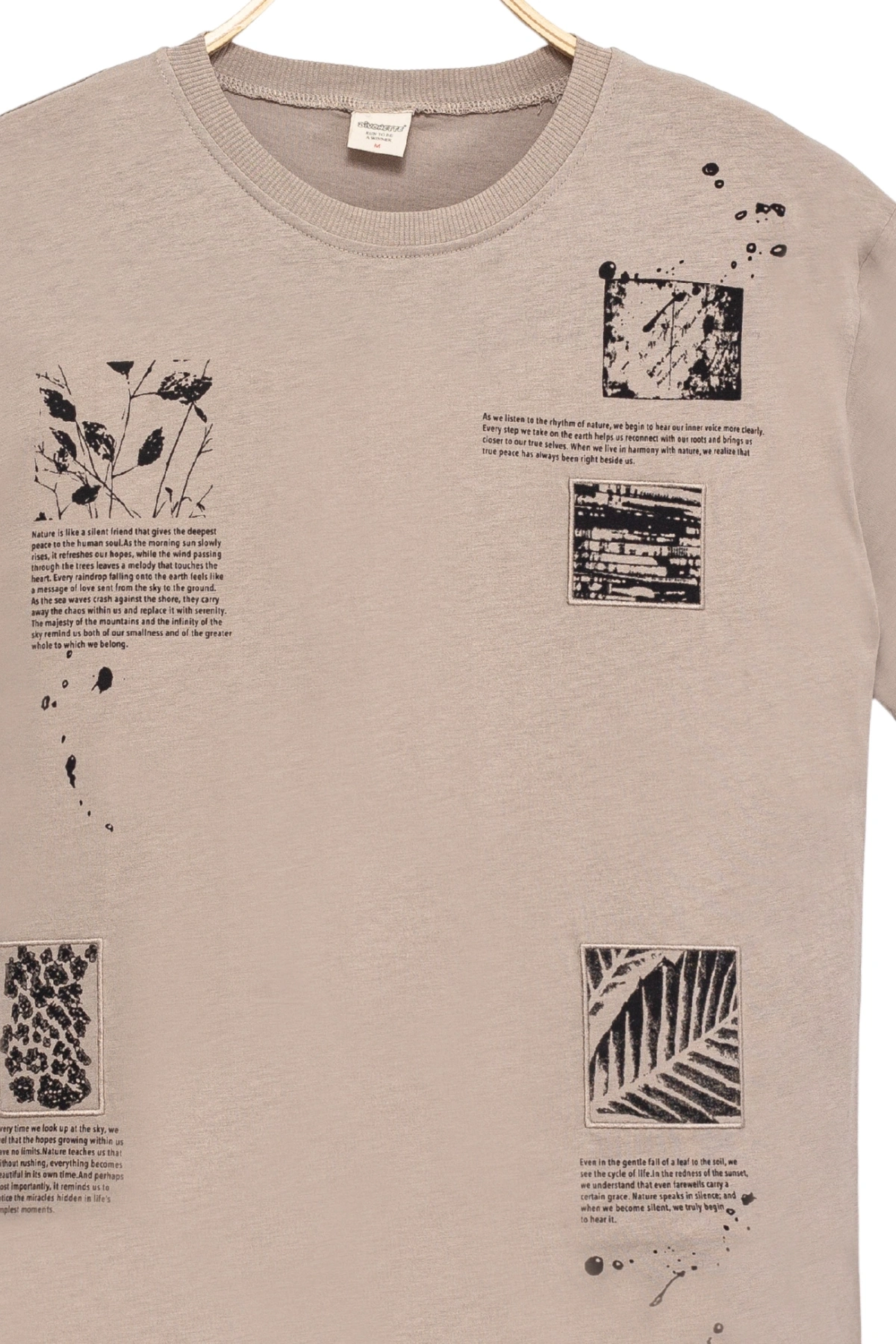 Erkek Basic Kısa Kollu %100 Pamuk Baskılı Nakış Detaylı Havalı ve Rahat Bej T-Shirt