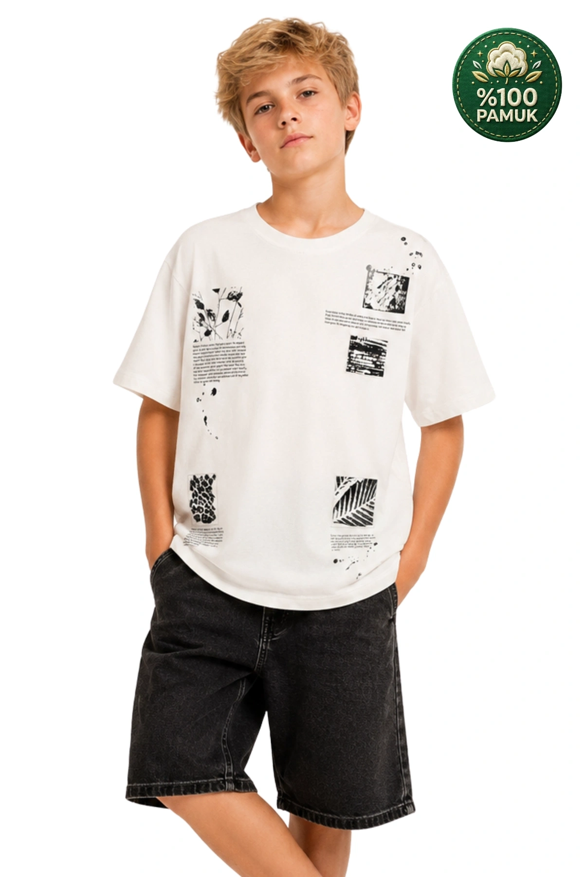 Erkek Basic Kısa Kollu %100 Pamuk Baskılı Nakış Detaylı Havalı ve Rahat Beyaz T-Shirt