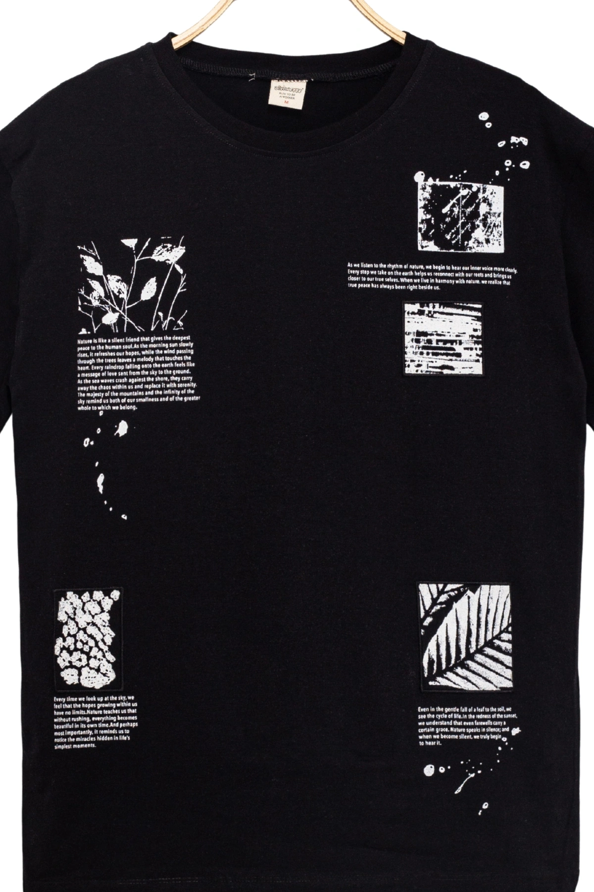 Erkek Basic Kısa Kollu %100 Pamuk Baskılı Nakış Detaylı Havalı ve Rahat Siyah T-Shirt