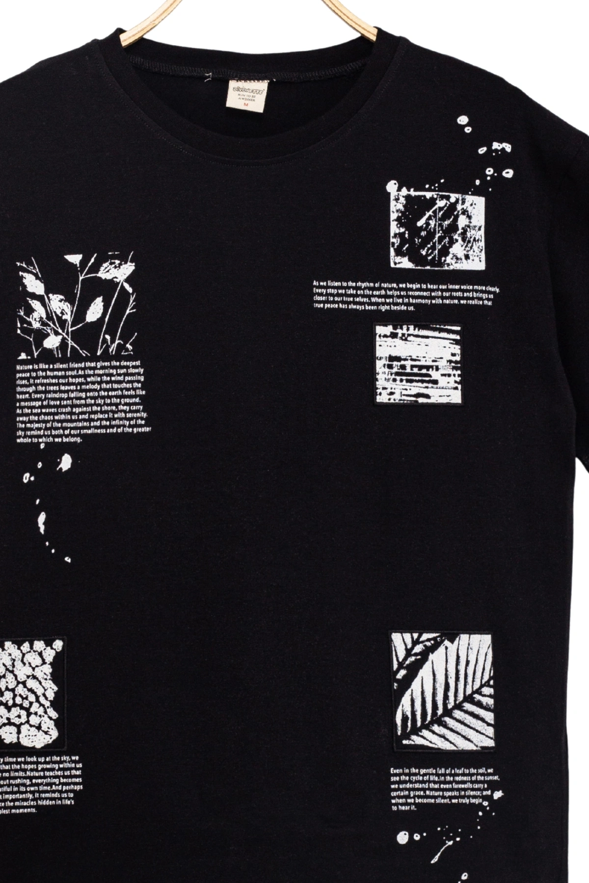 Erkek Basic Kısa Kollu %100 Pamuk Baskılı Nakış Detaylı Havalı ve Rahat Siyah T-Shirt