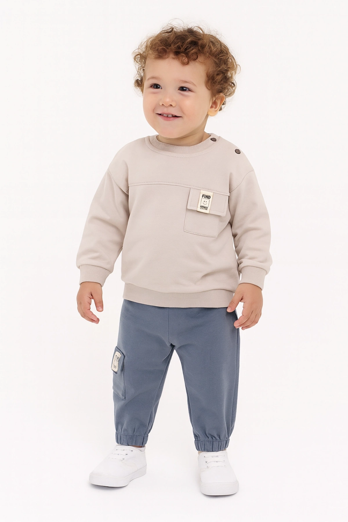Erkek Bebek Cepli Mavi Eşofman ve Taş Sweatshirt Takım - Bebek Giyim