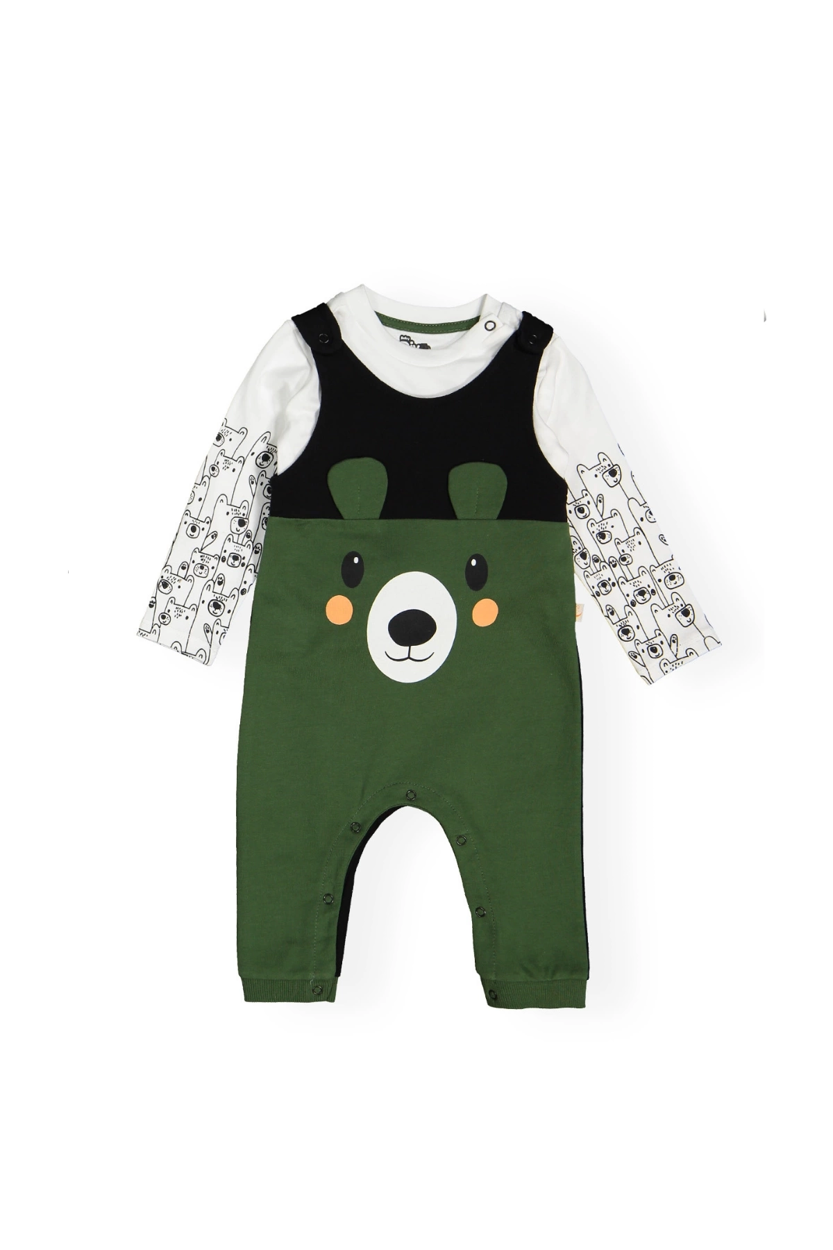 Erkek Bebek Sevimli Hayvan Desenli Tulum Badi 2li Set - Bebek Giyim