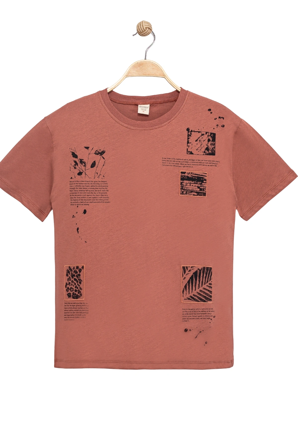 Erkek Çocuk Basic Kısa Kollu %100 Pamuk Baskılı Nakış Detaylı Havalı ve Rahat Turuncu T-Shirt