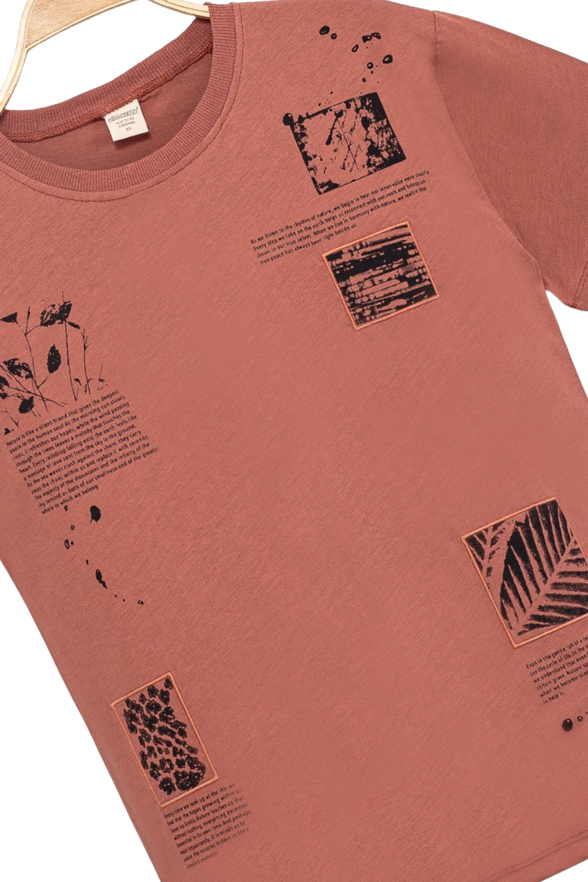 Erkek Çocuk Basic Kısa Kollu %100 Pamuk Baskılı Nakış Detaylı Havalı ve Rahat Turuncu T-Shirt