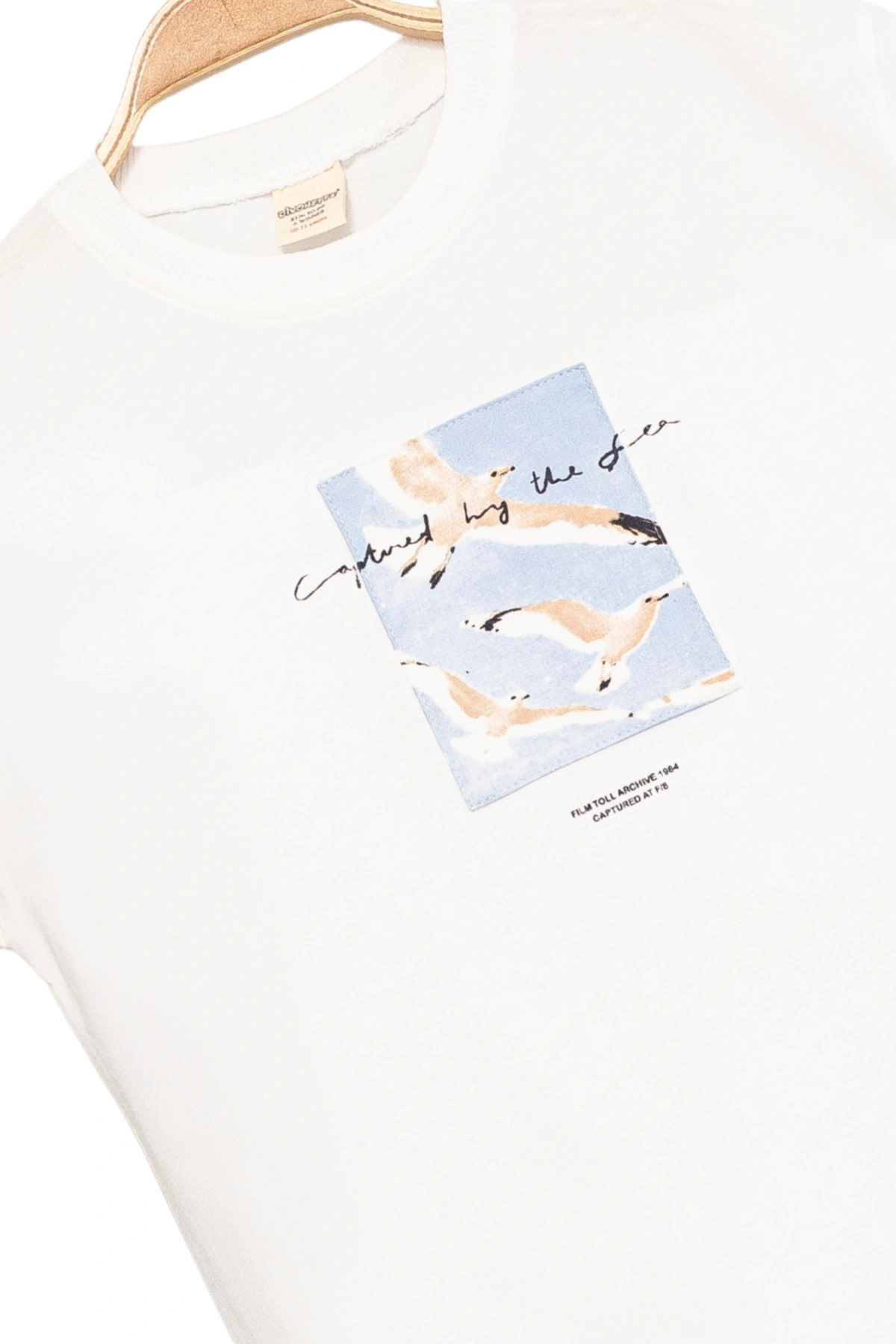 Erkek Çocuk Basic Kısa Kollu %100 Pamuk Martı Aplike Nakış Detaylı Rahat Beyaz T-Shirt
